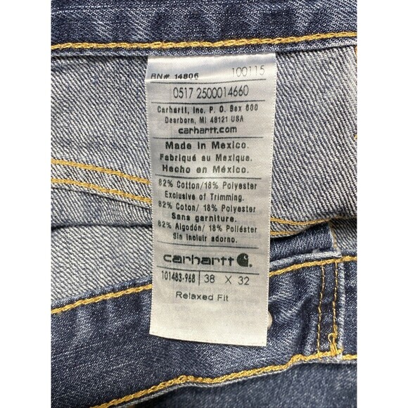 Carhartt Jeans Men's 38x32 Blue Relaxed Fit Straight Leg Mid Rise Zip Fly B18 - Picture 12 of 13